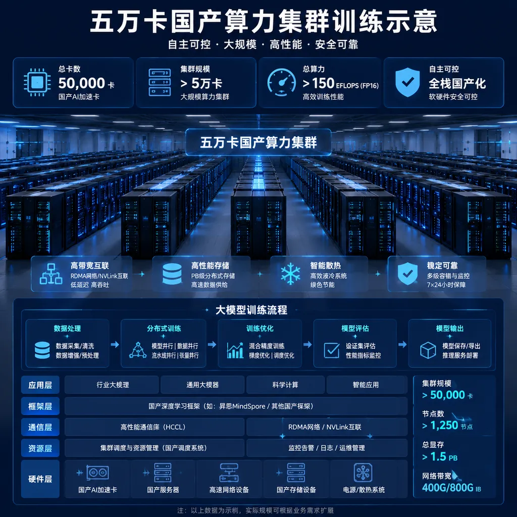 五万卡国产算力集群训练示意