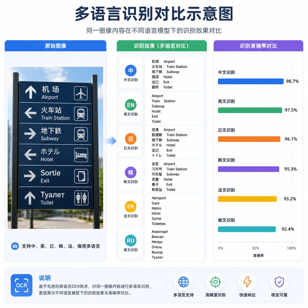 多语言识别对比示意图