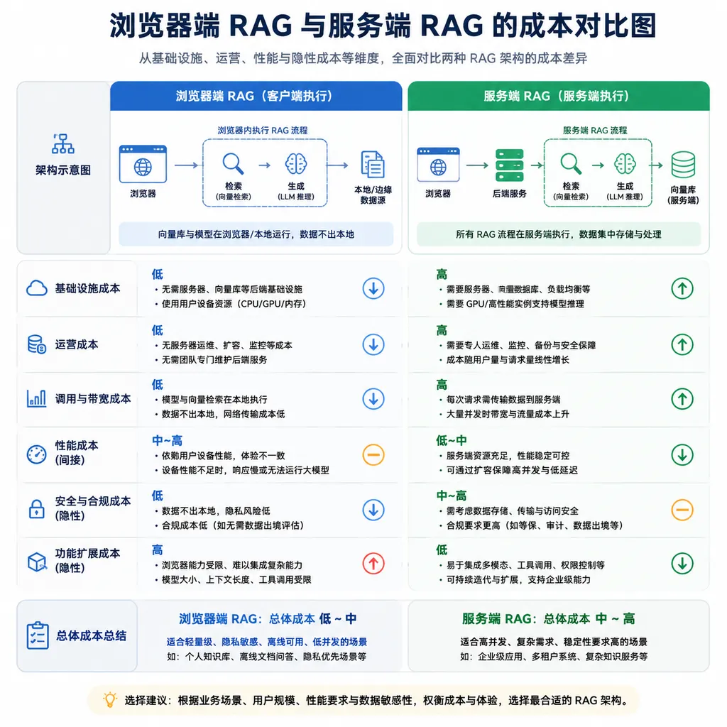 浏览器端 RAG 与服务端 RAG 的成本对比图