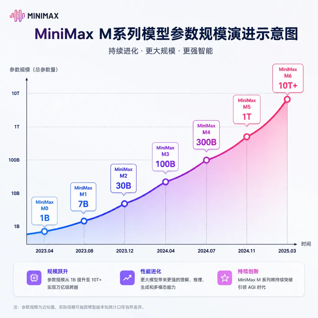 MiniMax M系列模型参数规模演进示意图