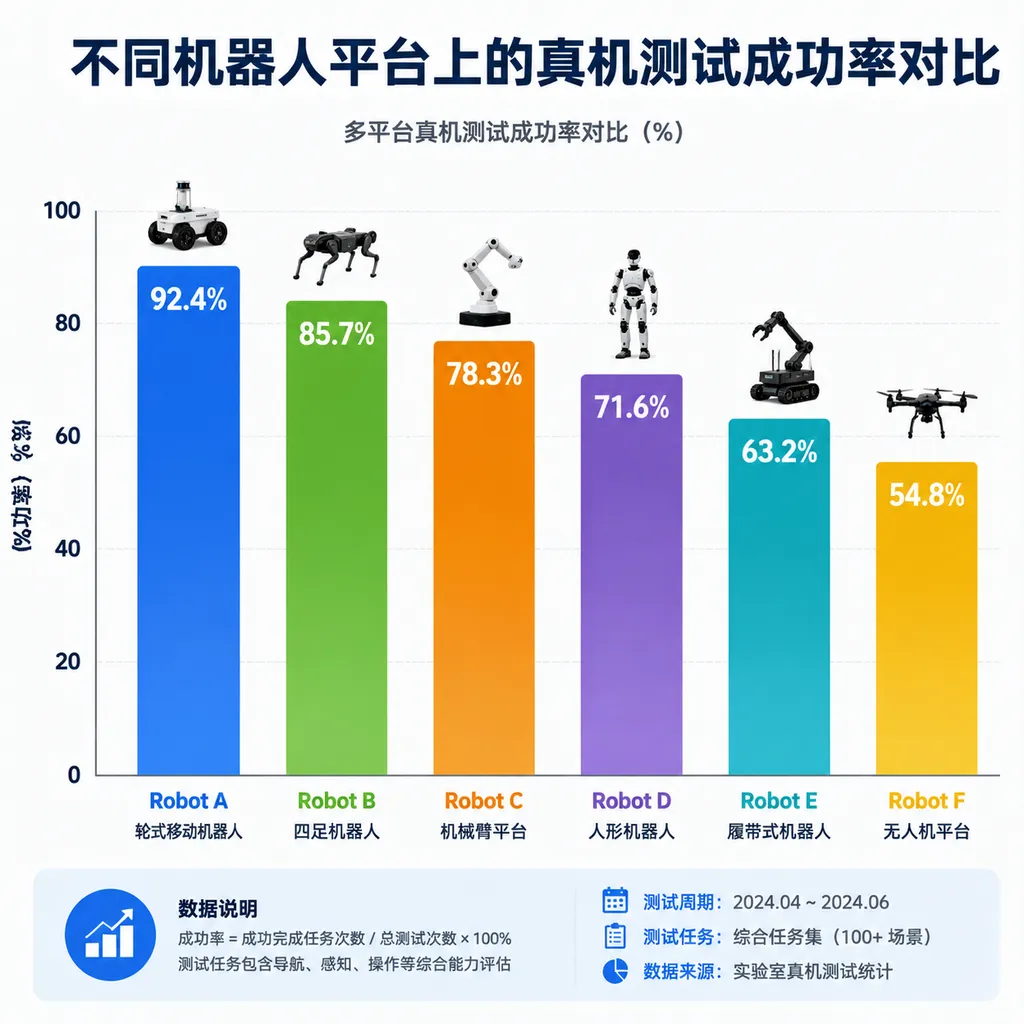 不同机器人平台上的真机测试成功率对比图