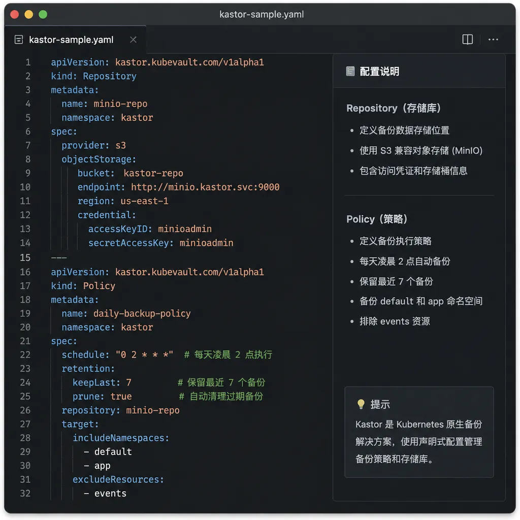 Kastor 声明式配置文件示例截图