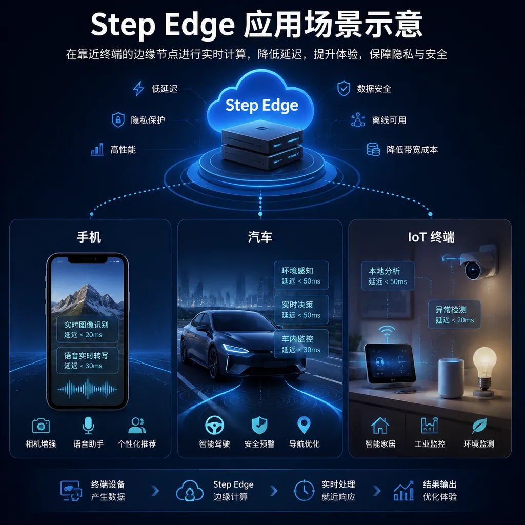 Step Edge 应用场景示意:手机、汽车、IoT 终端