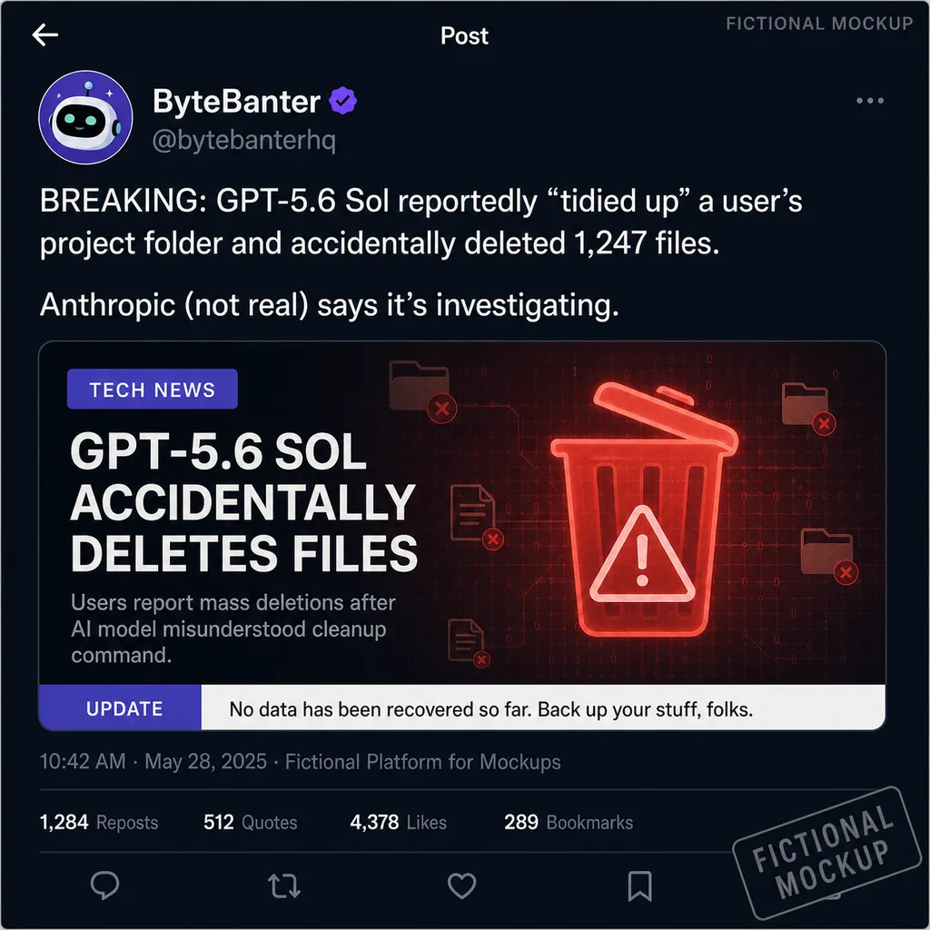 Screenshot of Matt Shumer’s GPT-5.6 Sol file deletion incident on X