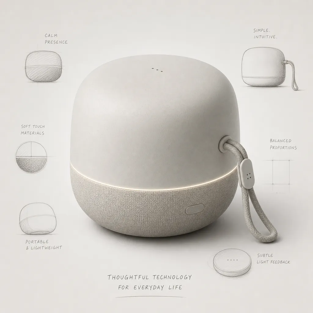 Concept image of OpenAI’s first smart speaker: screen‑less, mobile, rounded form factor