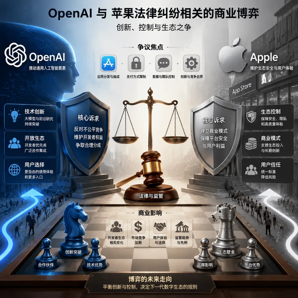 Illustration of the business chess game behind OpenAI–Apple legal dispute
