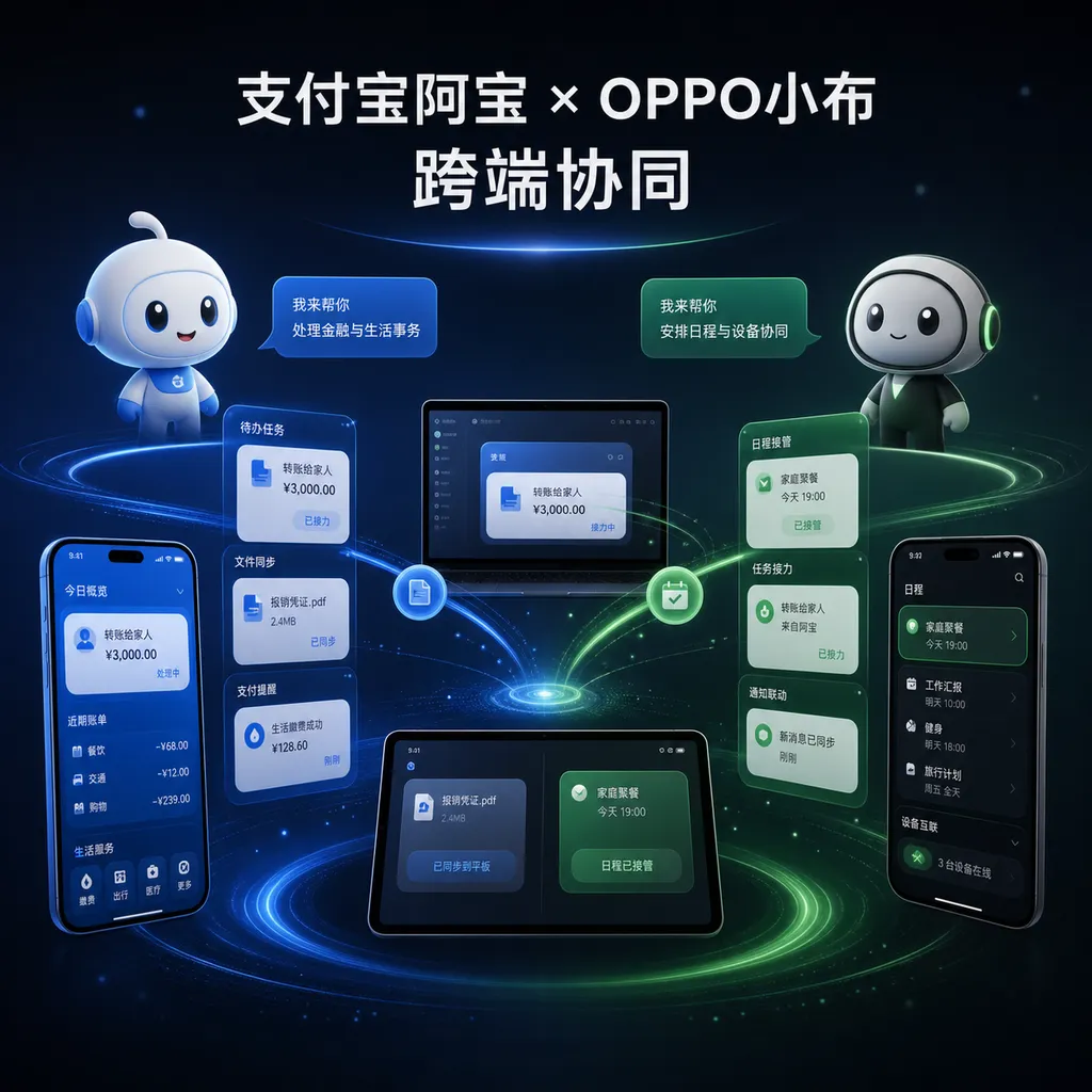 Demo interface of Alipay’s Abao collaborating with OPPO’s Xiaobu across devices