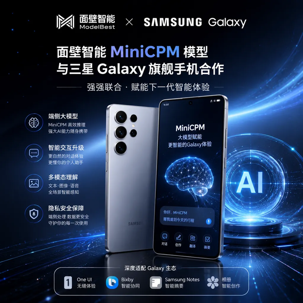 Illustration of Wall-Faced Intelligence MiniCPM Model in Partnership with Samsung Galaxy Flagship Phones