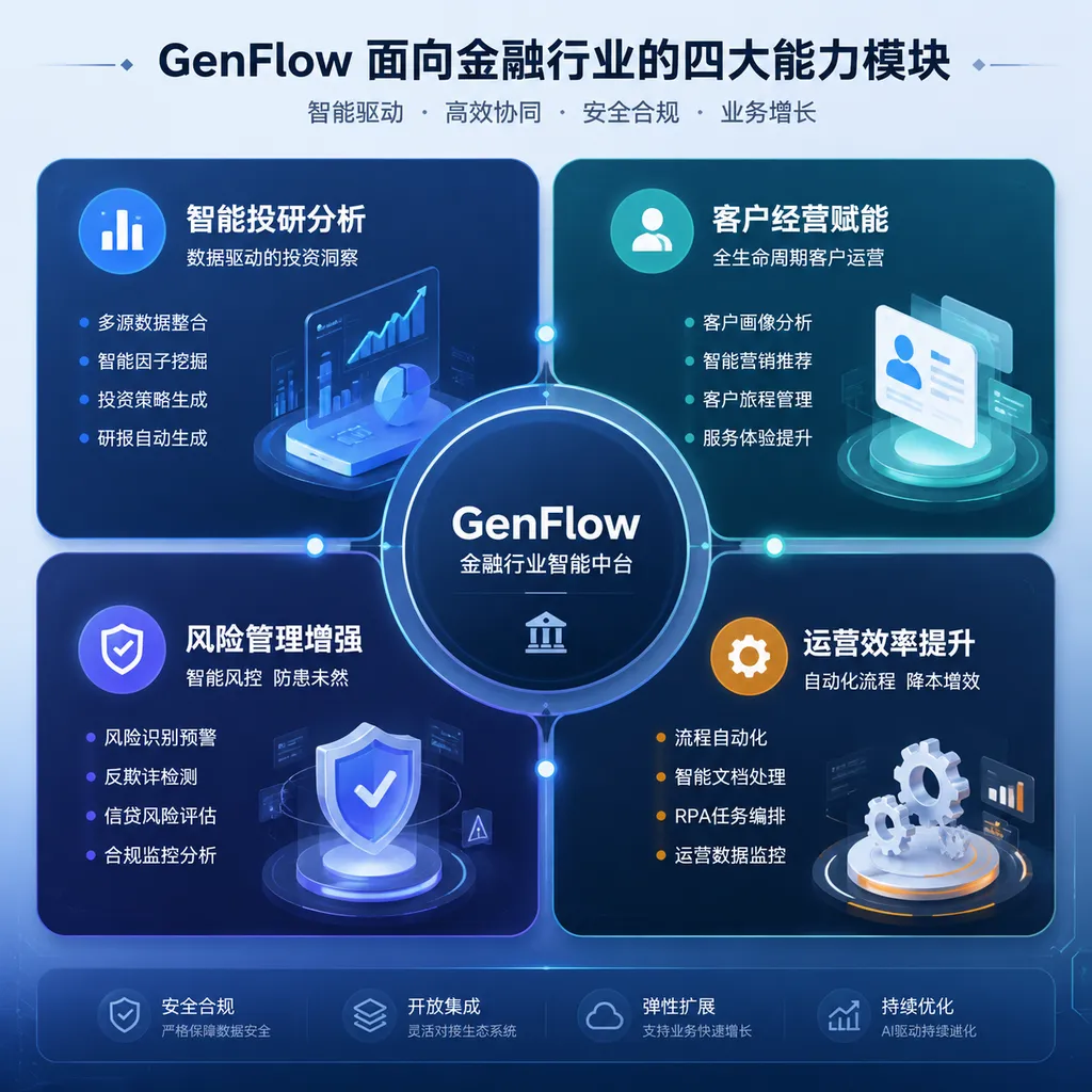 GenFlow’s four capability modules for the financial industry