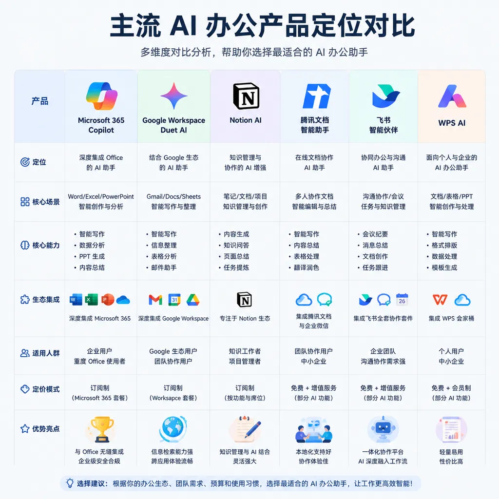 Positioning comparison of mainstream AI office products