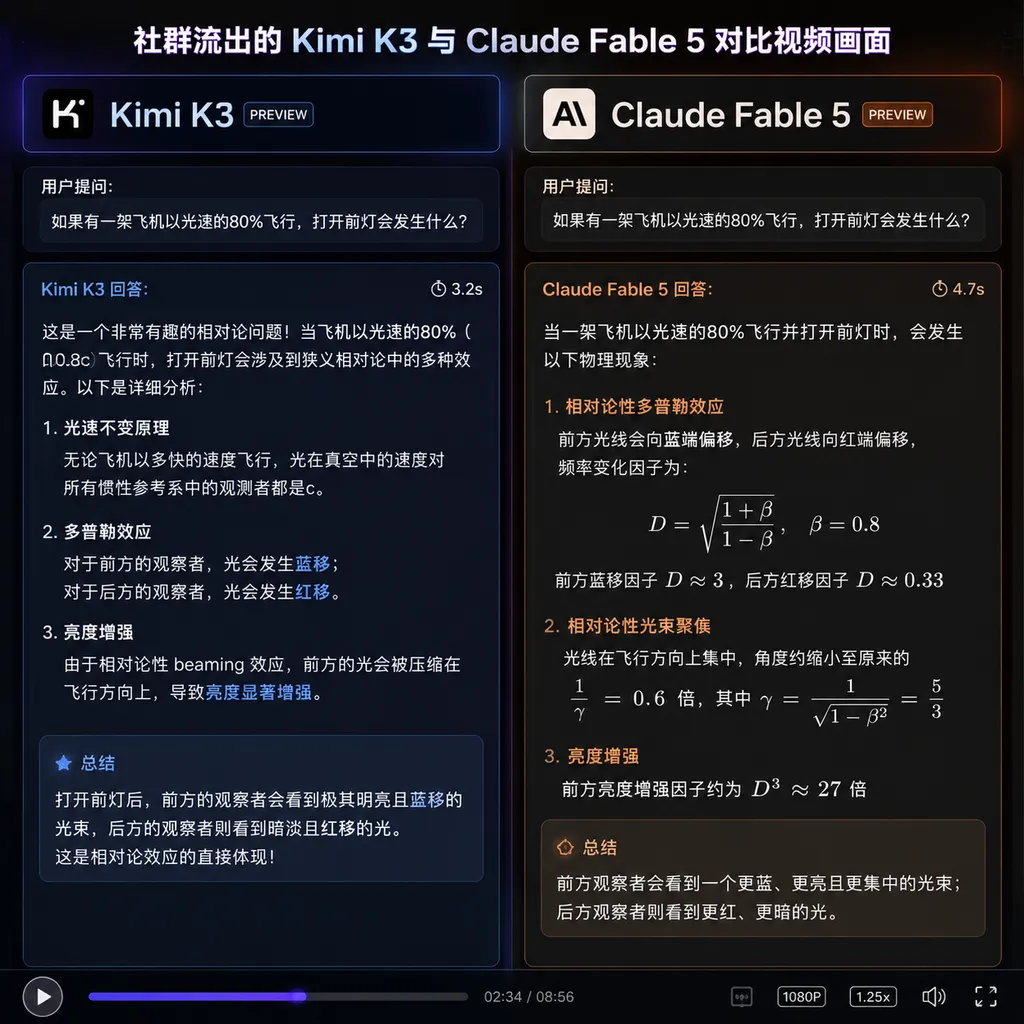 Leaked comparison footage of Kimi K3 vs Claude Fable 5