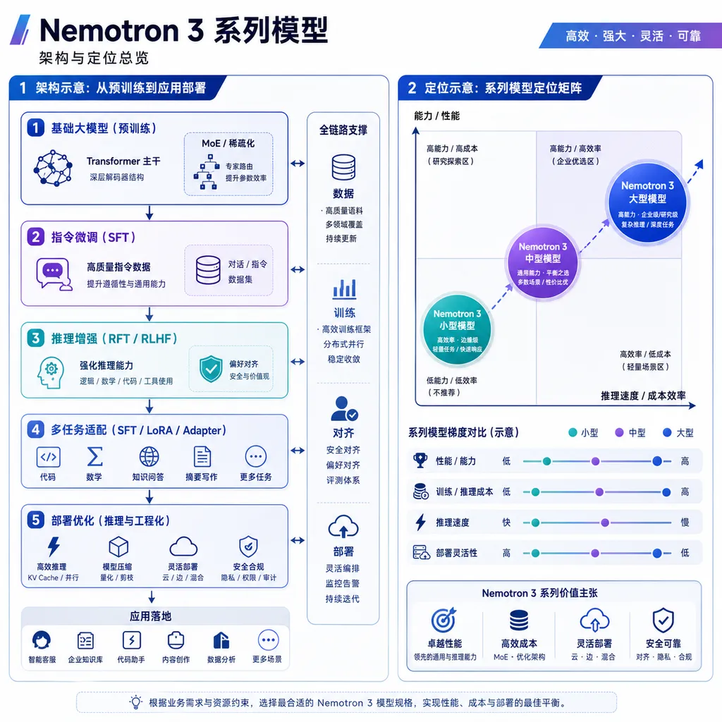 Diagram of Nemotron 3 series architecture and positioning