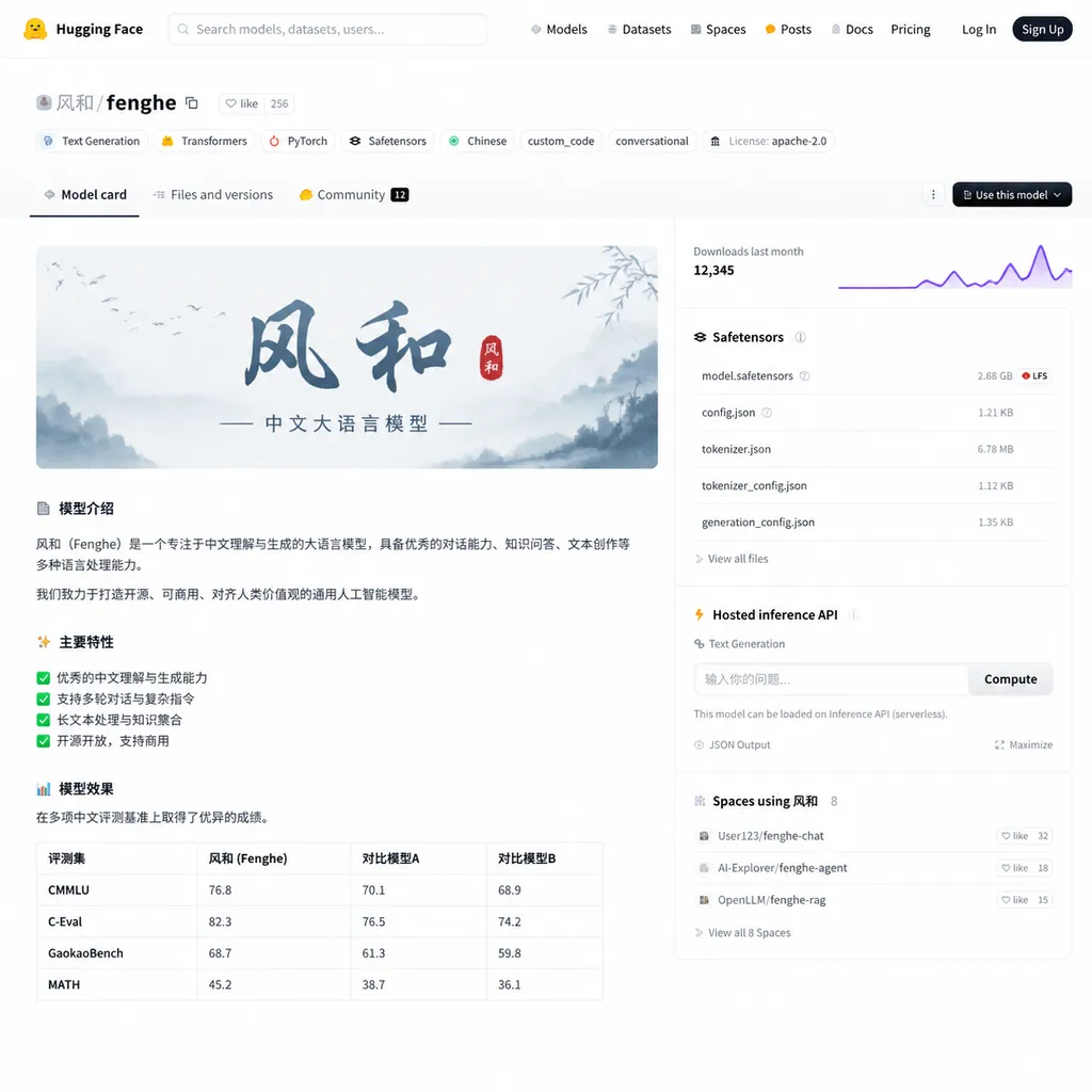 “Fenghe” model repository page on Hugging Face