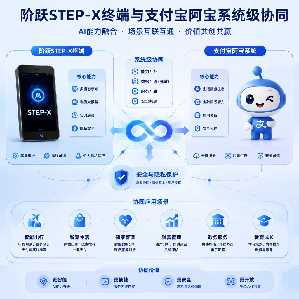 Diagram showing system-level collaboration between STEP-X terminal and Alipay Abao