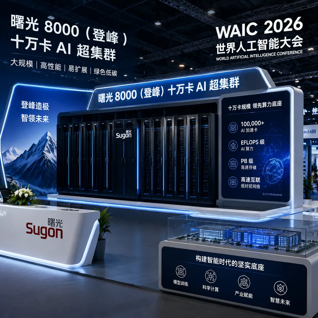 Sugon 8000 (Dengfeng) 100,000-card AI supercluster at the WAIC 2026 exhibition