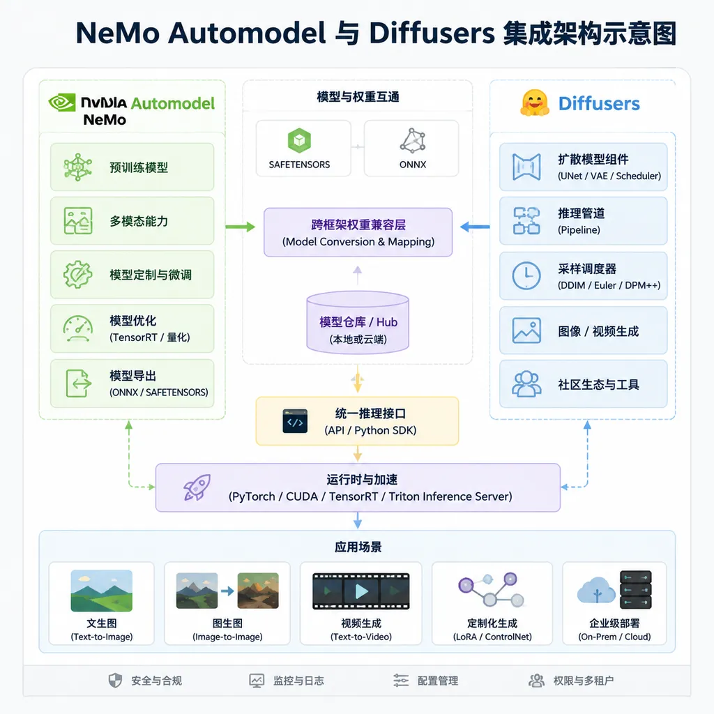 NeMo Automodel and Diffusers Integration Architecture Diagram