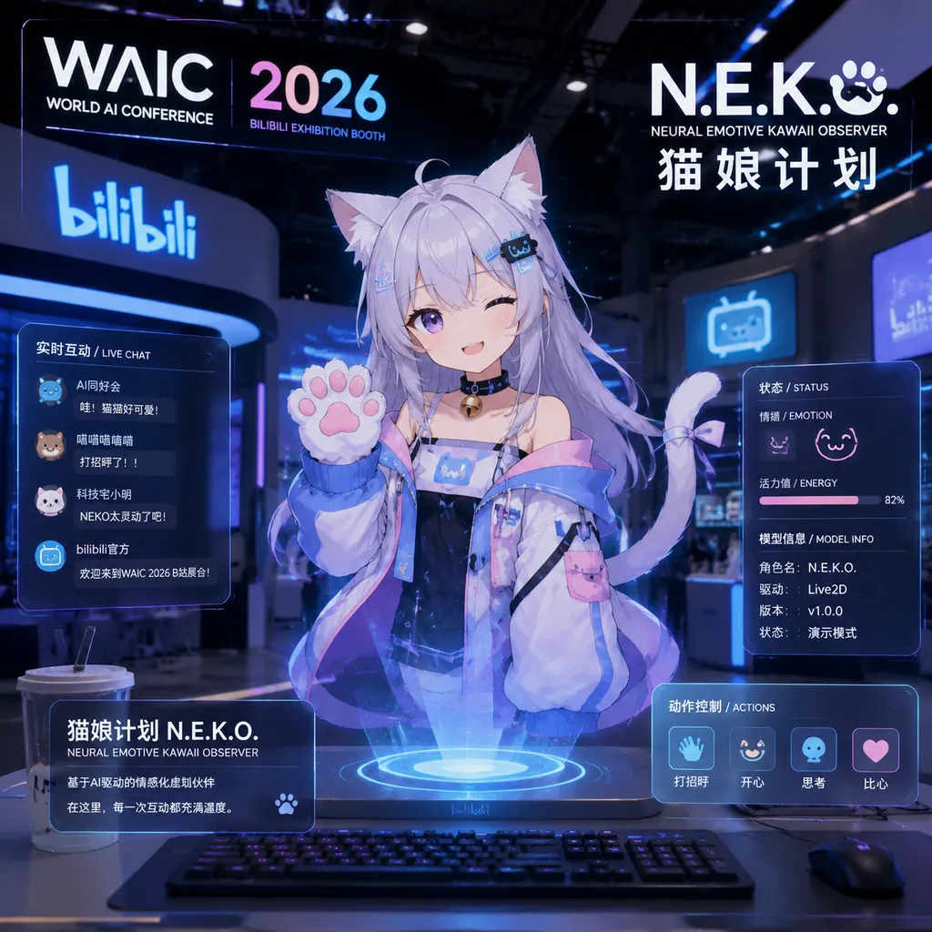 Bilibili’s WAIC 2026 demo of Project N.E.K.O., Live2D character floating on desktop