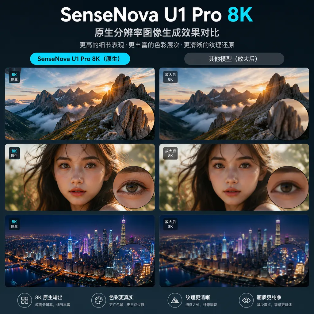SenseNova U1 Pro 8K native-resolution image generation comparison