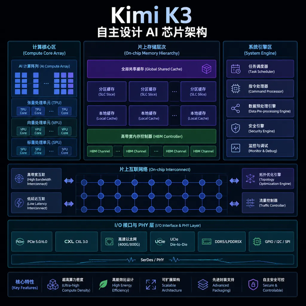 Architecture diagram of Kimi K3’s AI‑chip self‑design demo