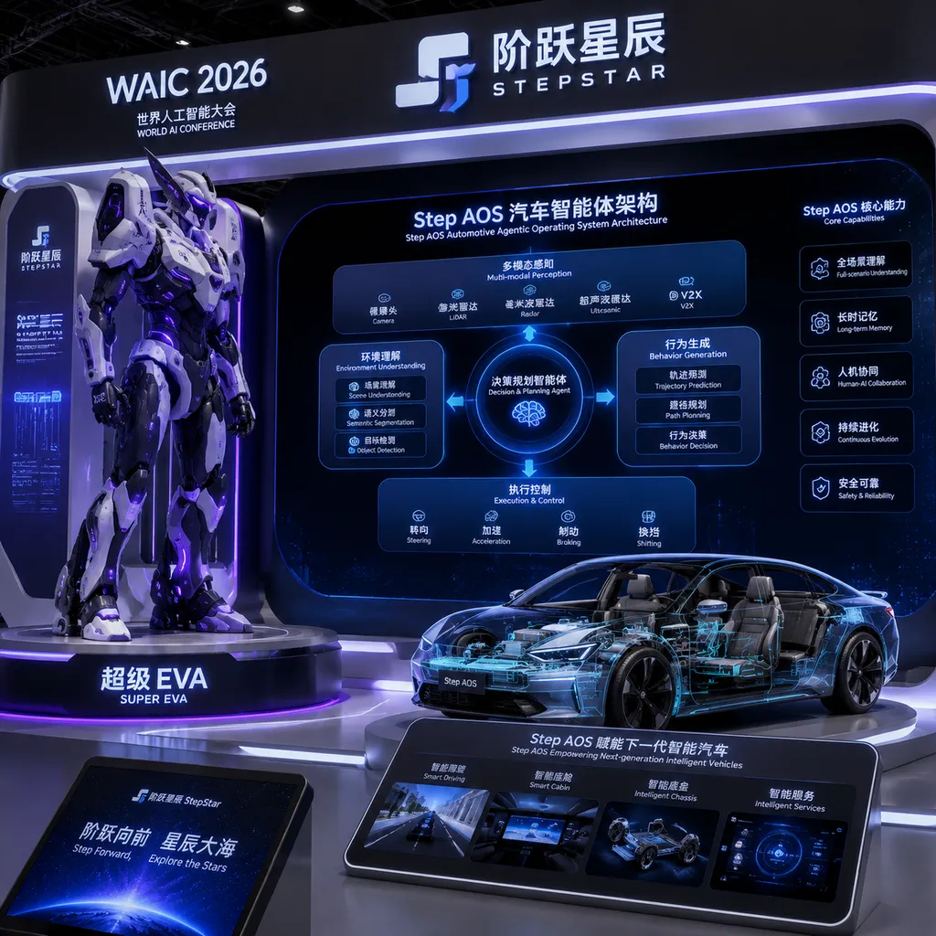WAIC 2026阶跃星辰展台上的超级Eva与Step AOS汽车智能体架构展示