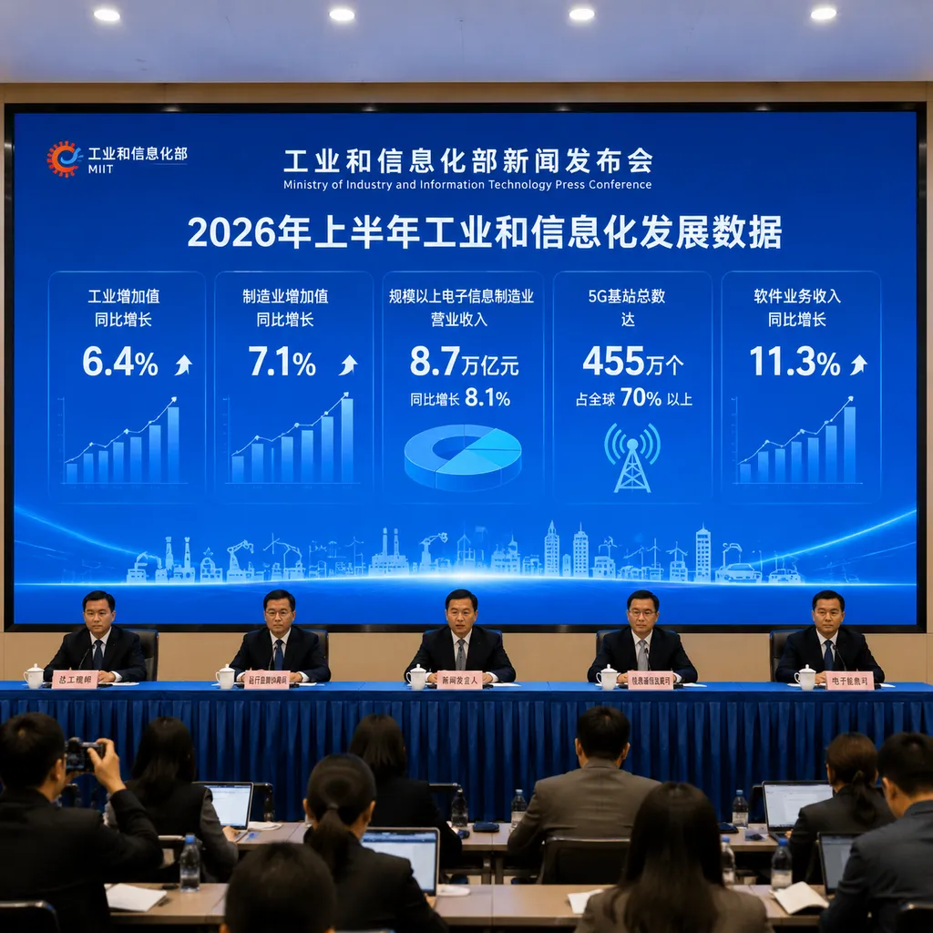 MIIT press conference showing data on industrial and information‑technology development in the first half of 2026
