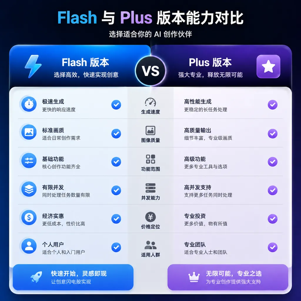 Flash and Plus version capability comparison