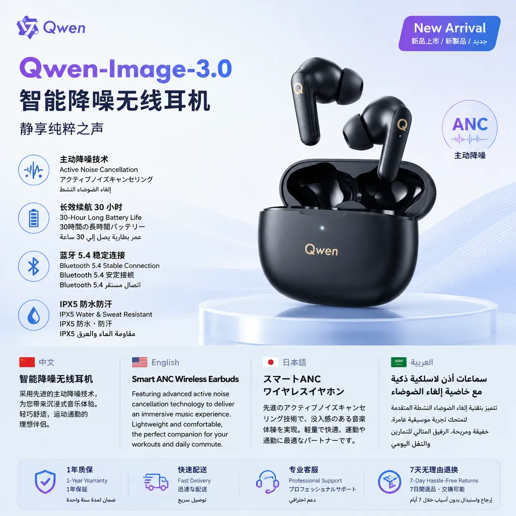 Example of a multilingual product poster generated by Qwen-Image-3.0