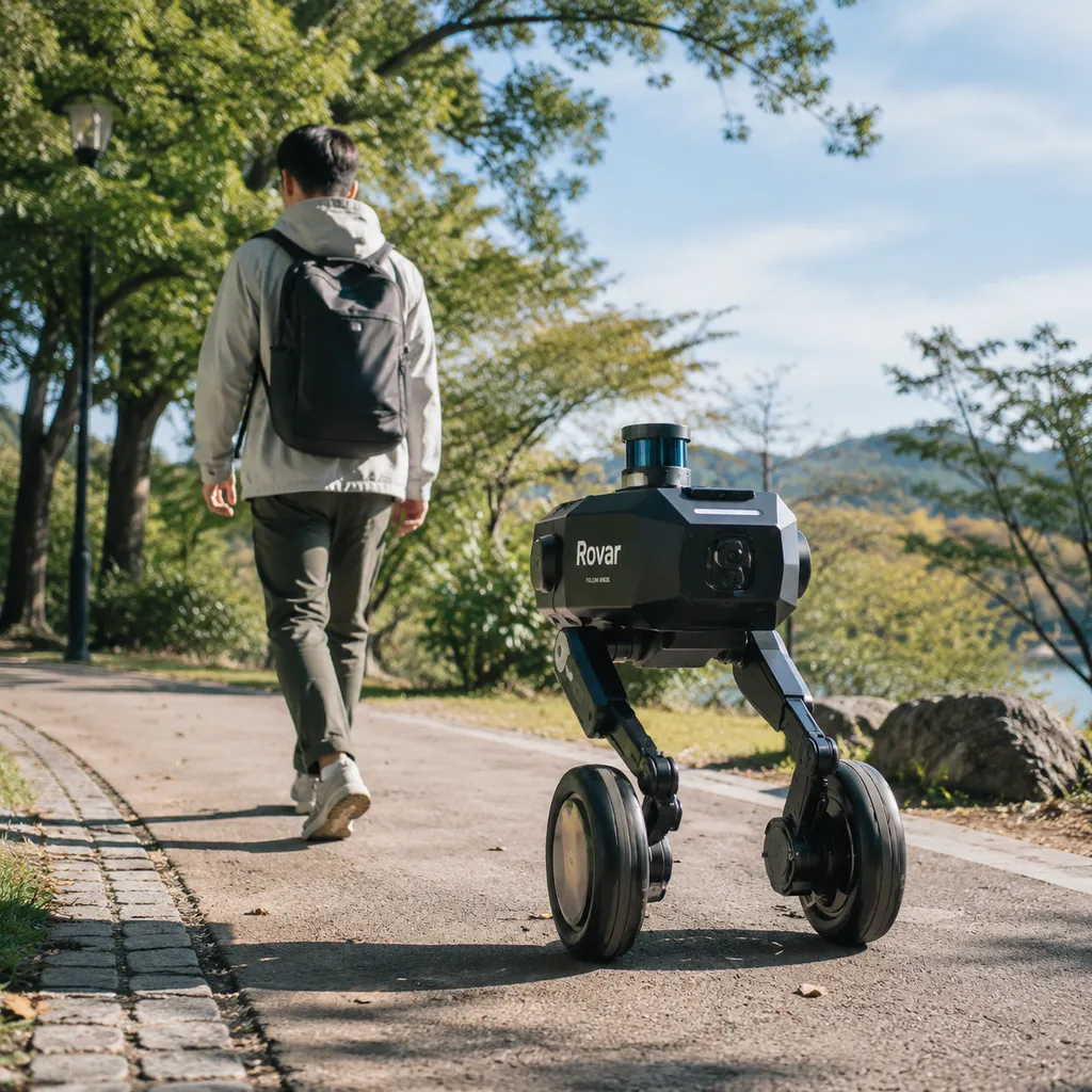 Rovar two-wheeled robot following its owner outdoors
