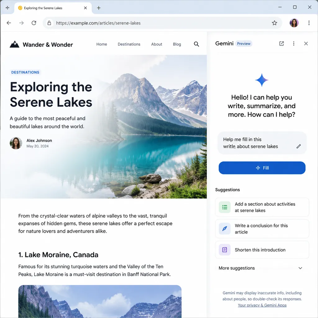 Screenshot of the “Fill with Gemini” feature in Chrome Canary