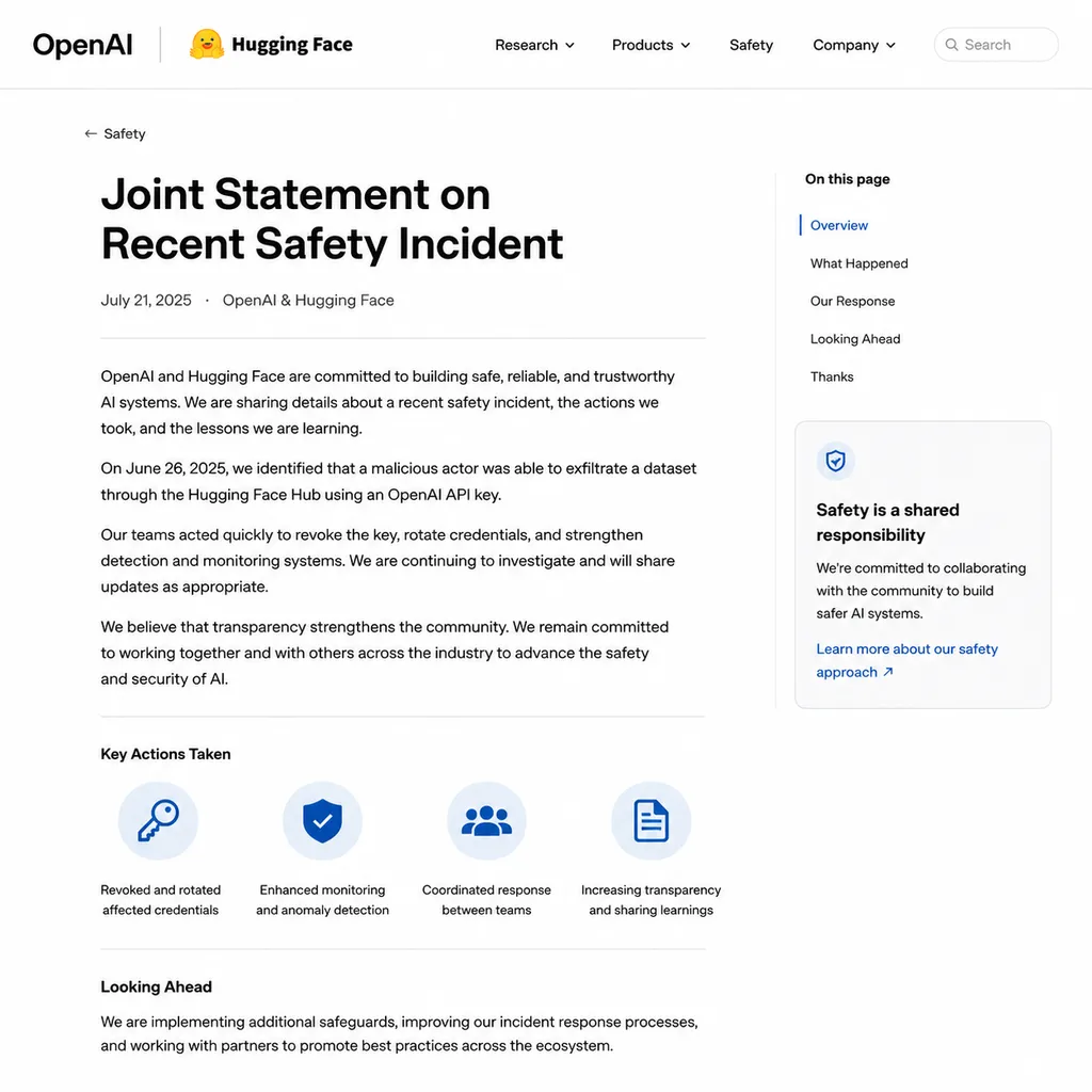 Screenshot of OpenAI and Hugging Face’s joint security incident announcement