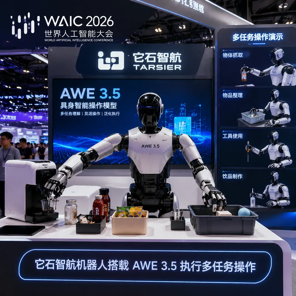 WAIC 2026现场,它石智航机器人搭载AWE 3.5执行多任务操作