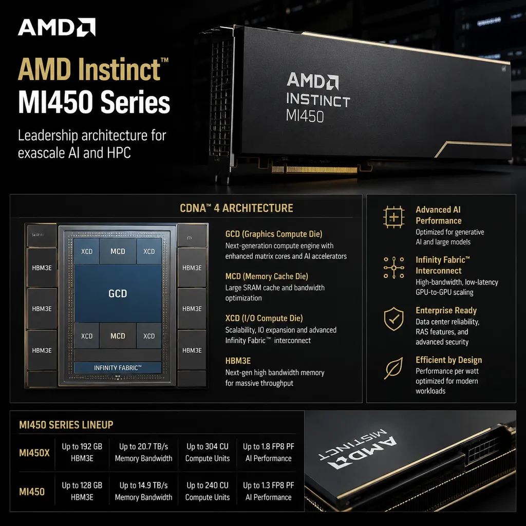 AMD Instinct MI450 series GPU architecture diagram or product photo