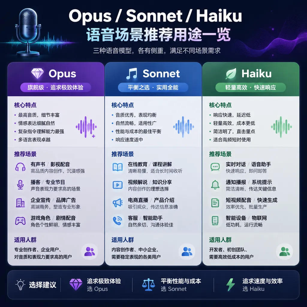 Recommended usage map for Opus / Sonnet / Haiku in voice contexts