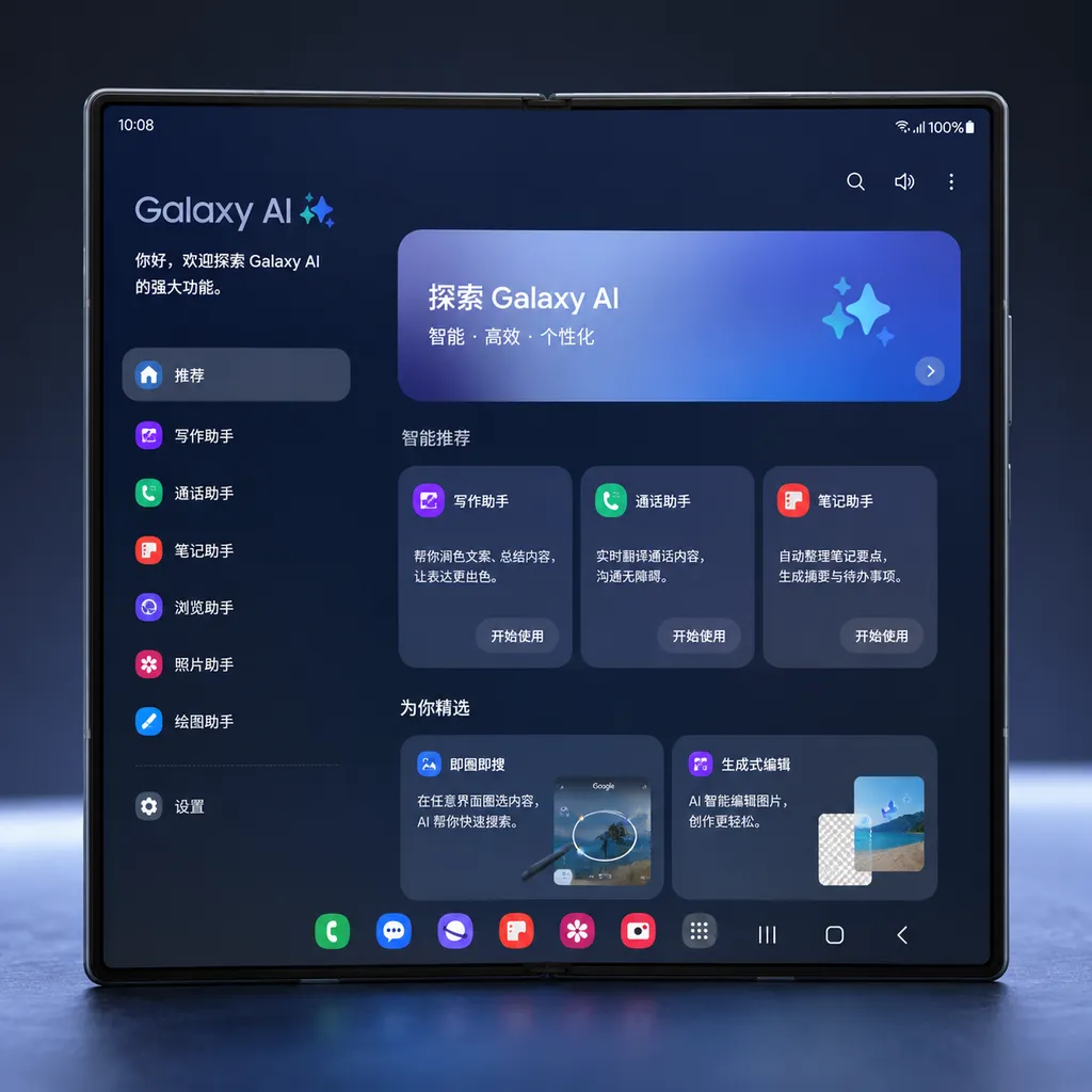Samsung Galaxy Z Fold8 Ultra unfolded, running the Galaxy AI interface on its screen