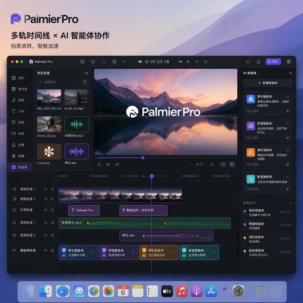 Palmier Pro 在 macOS 上的多轨时间线与 AI 智能体协作界面
