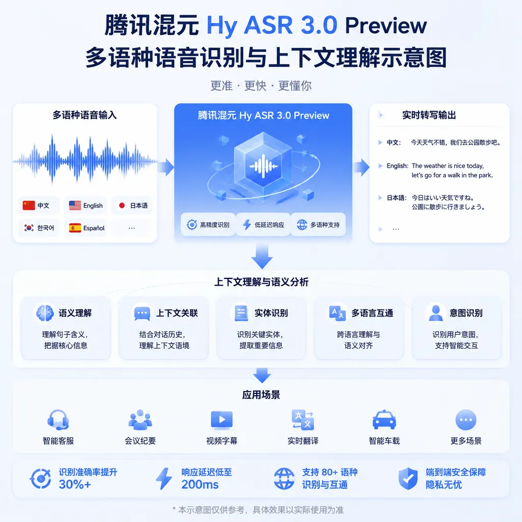 Illustration of Tencent Hunyuan Hy ASR 3.0 Preview multilingual speech recognition and contextual understanding