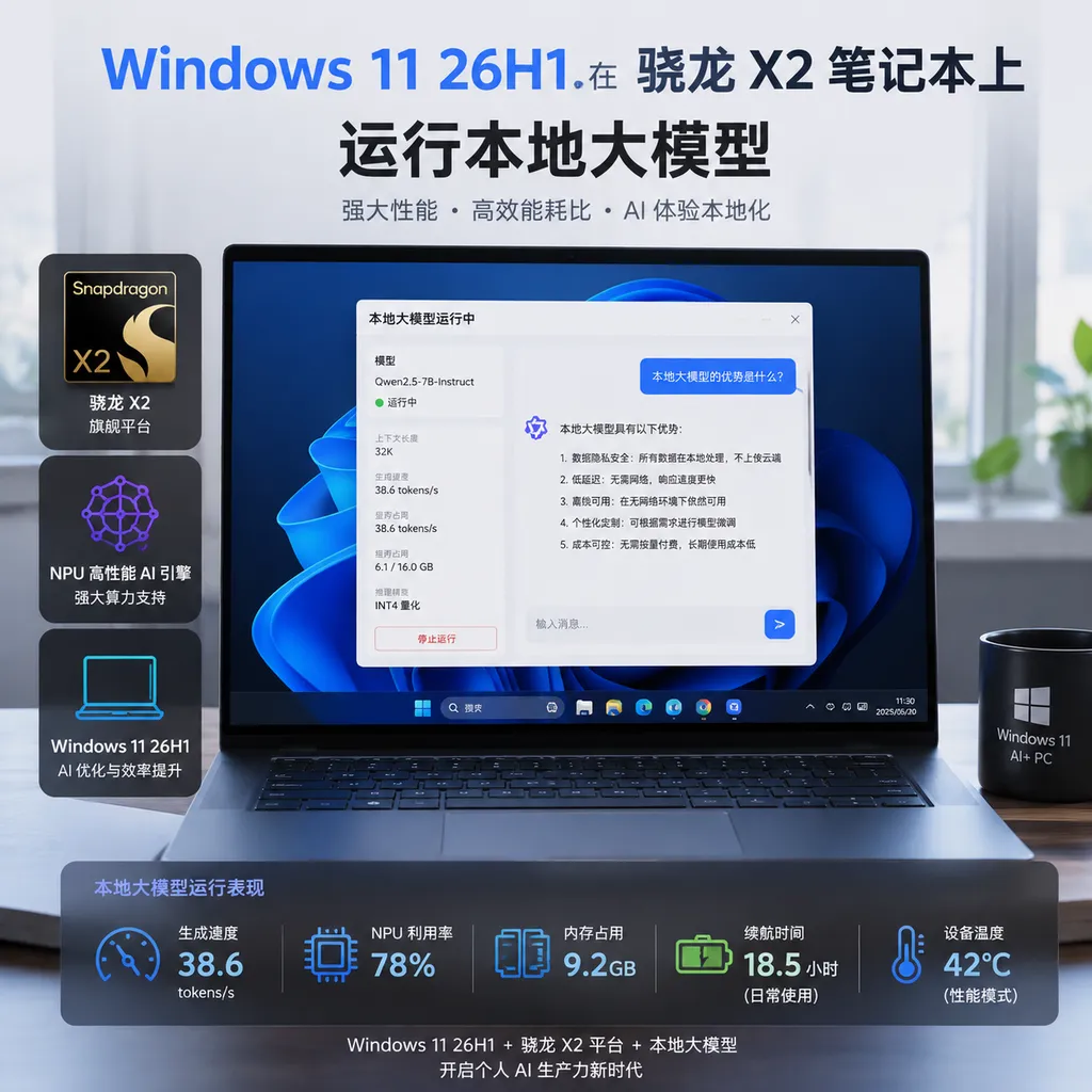 Windows 11 26H1在骁龙X2笔记本上运行本地大模型的示意图