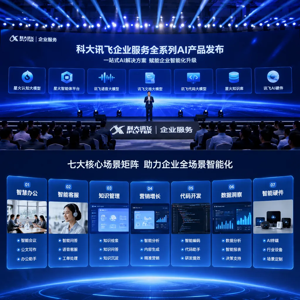 科大讯飞企业服务全系列AI产品发布现场及七大核心场景矩阵