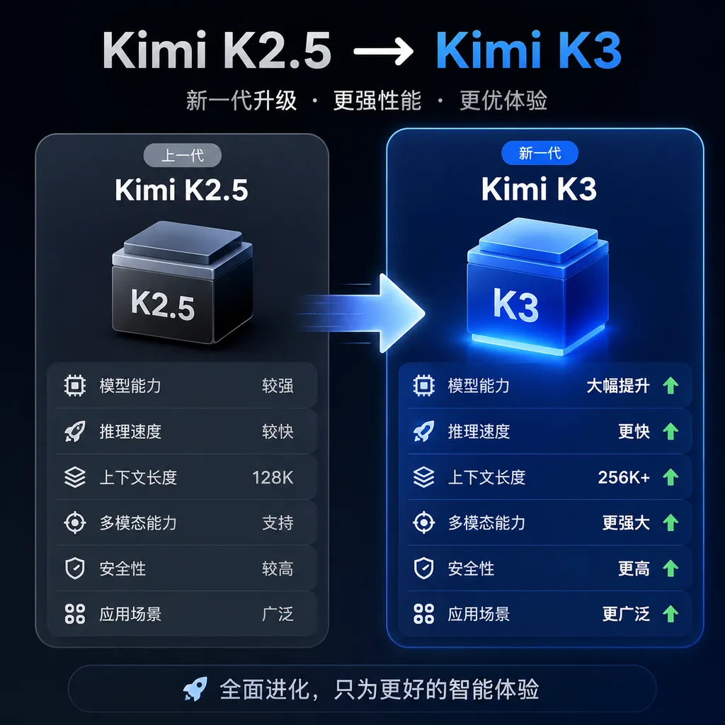 Kimi K2.5 与 Kimi K3 产品代际切换示意图