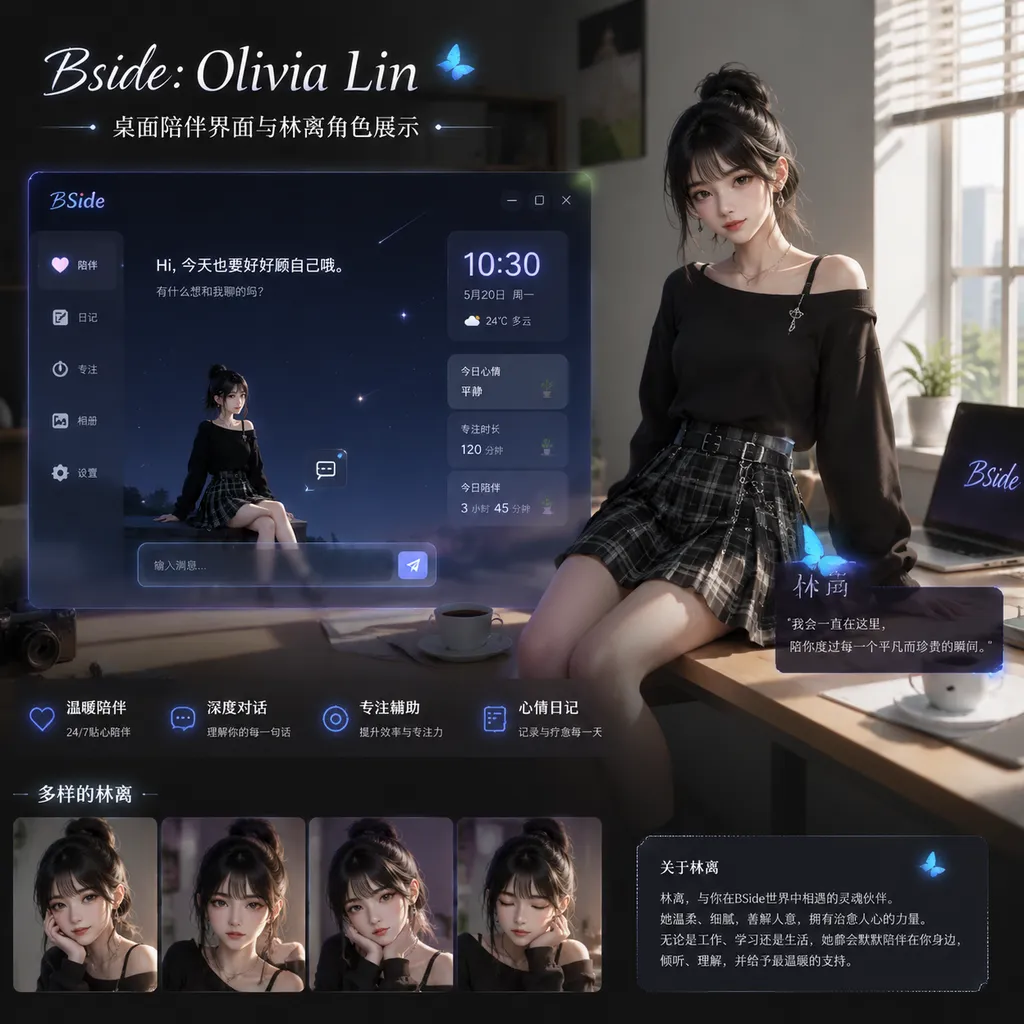 《BSide: Olivia Lin》桌面陪伴界面与林离角色展示