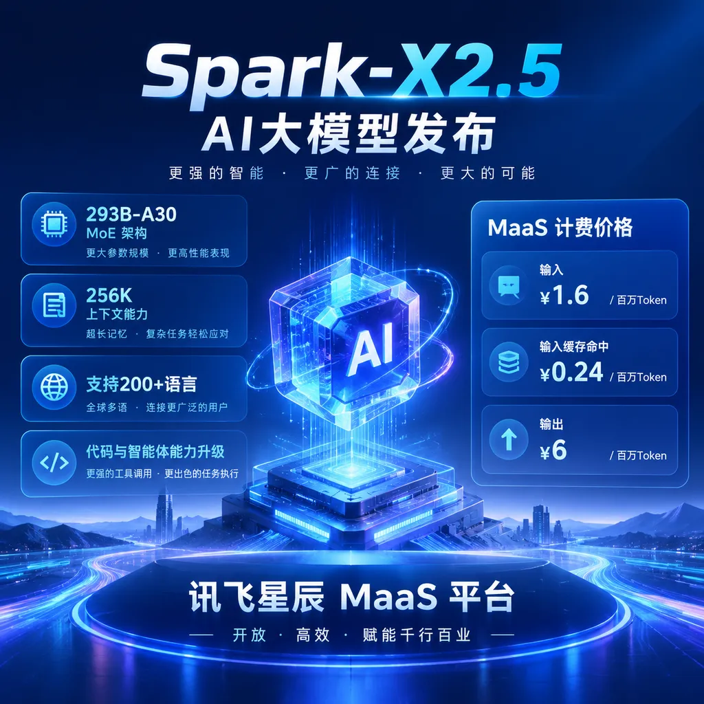 iFlytek Spark-X2.5 model release information and MaaS pricing illustration