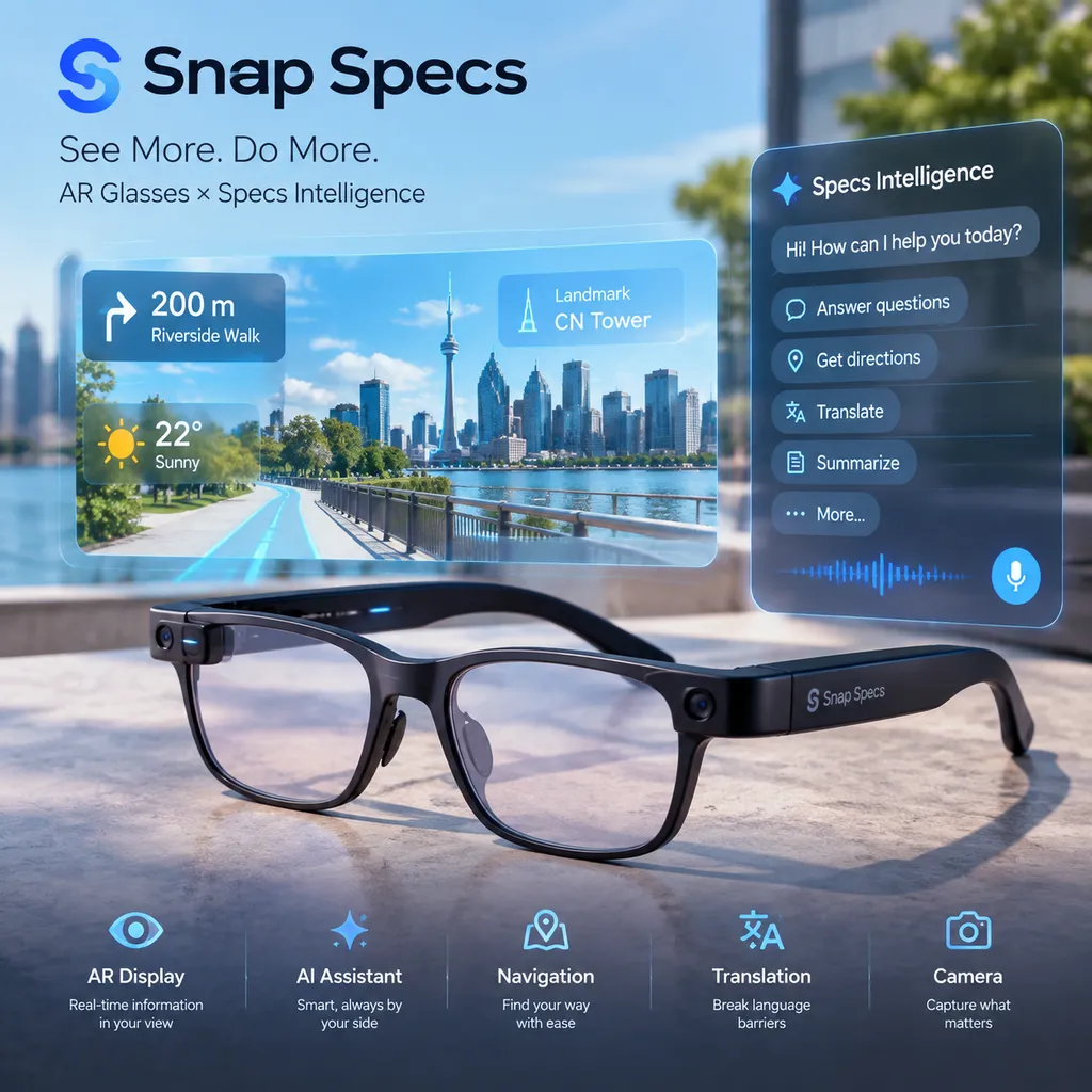 Snap Specs增强现实眼镜与Specs Intelligence AI助手概念图