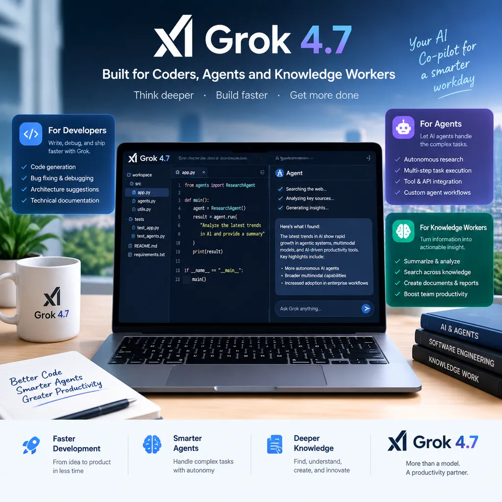 Product concept image of Grok 4.7 for programming, agents, and knowledge work
