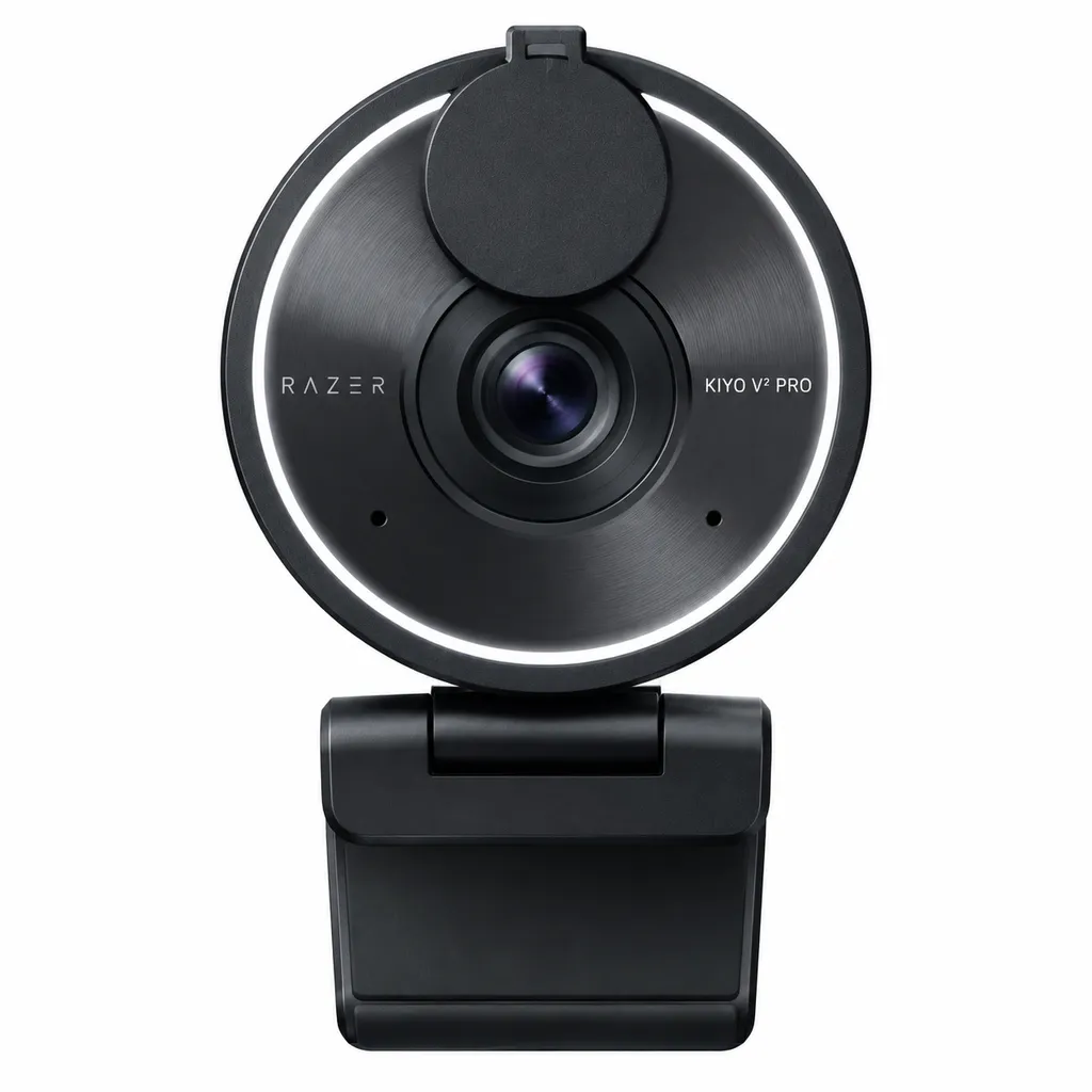 雷蛇 Kiyo V2 Pro 摄像头正面产品图,展示镜头、机身和隐私百叶窗