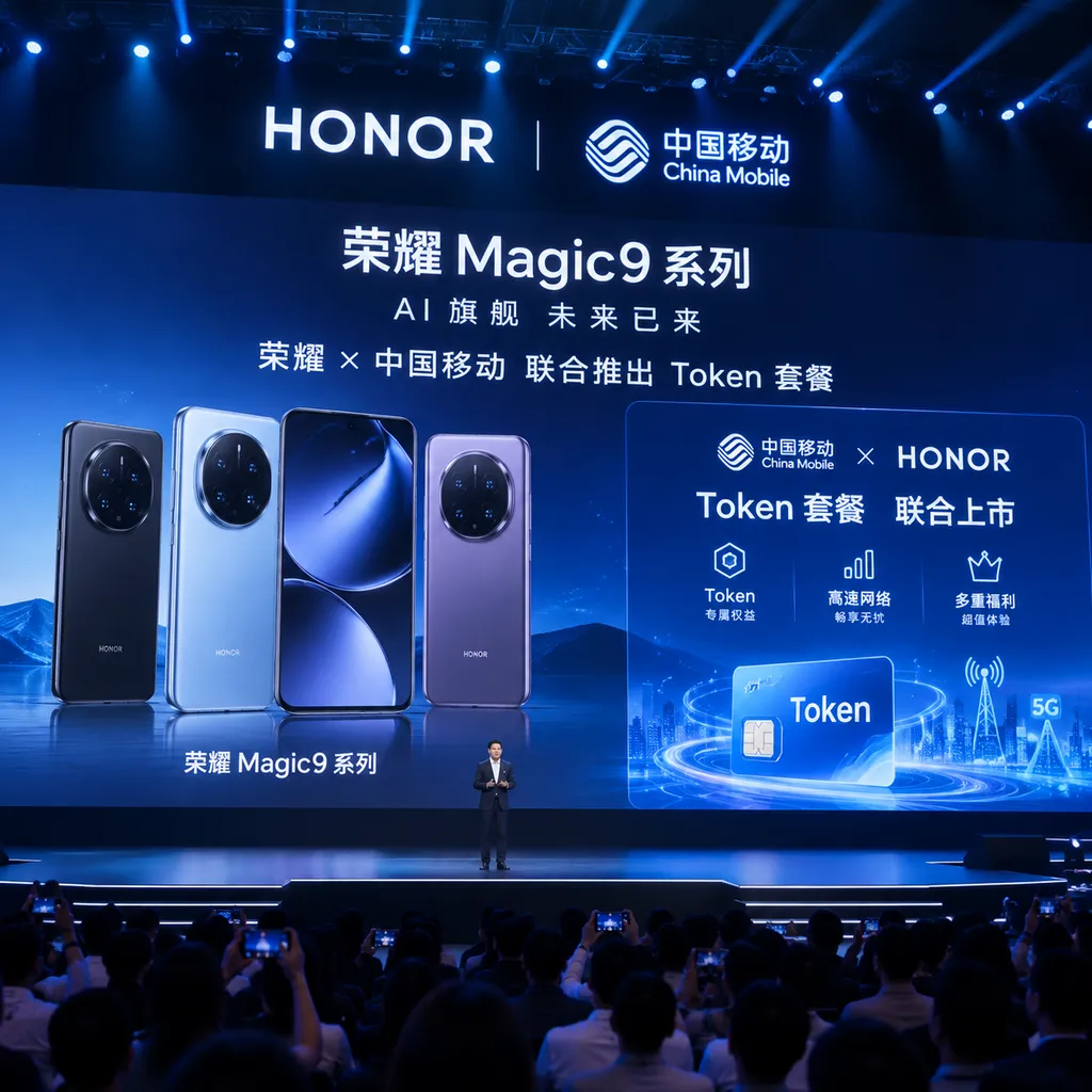The Honor Magic9 Series launch event, showcasing the Token plan jointly launched by Honor and China Mobile