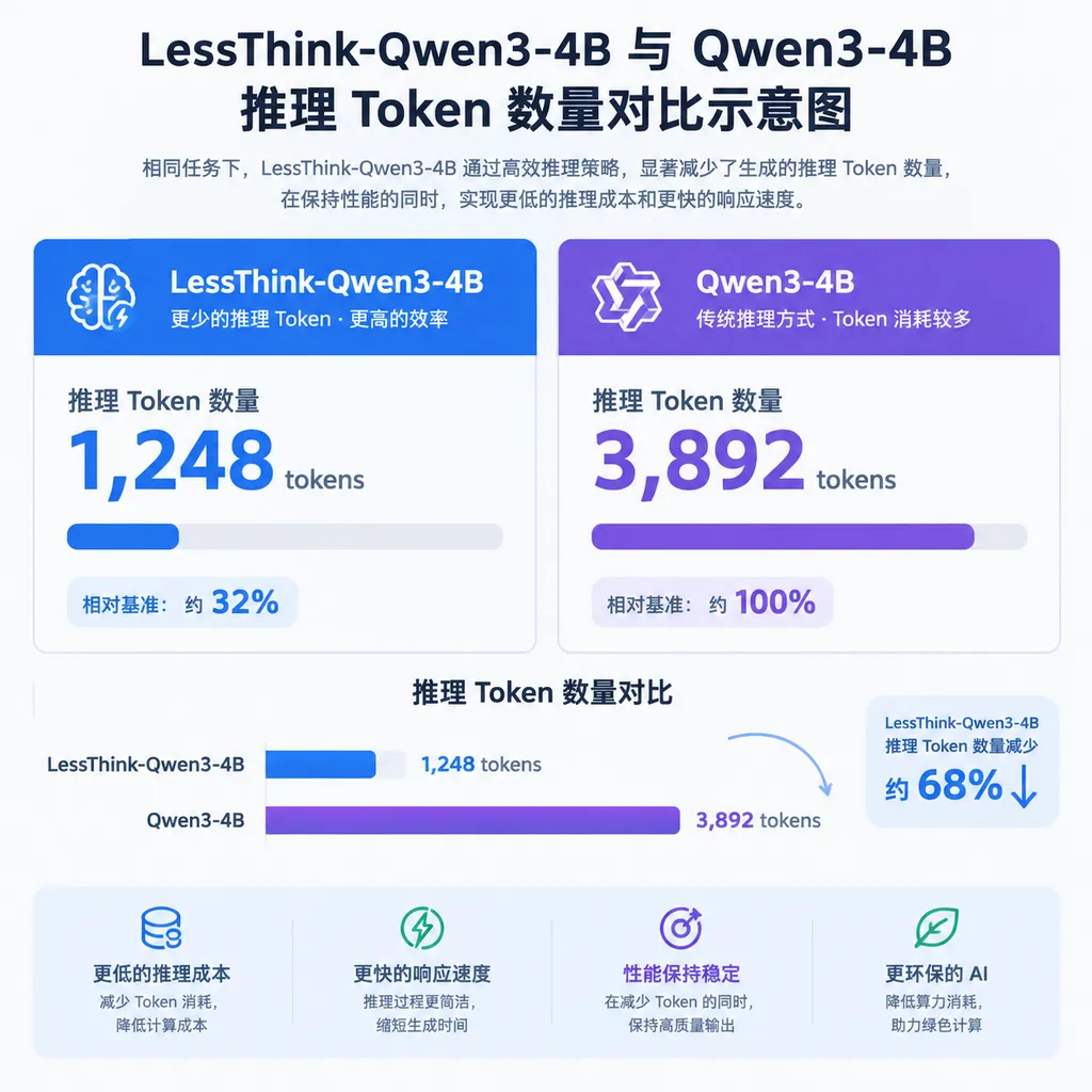 LessThink-Qwen3-4B与Qwen3-4B推理Token数量对比示意图