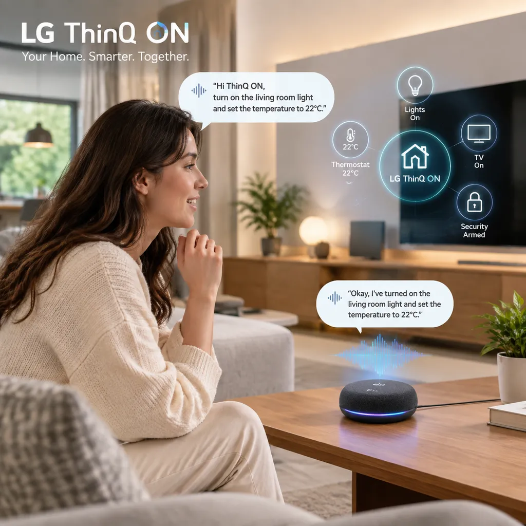 LG ThinQ ON 智能家居中枢设备与用户进行自然语音交互的场景图