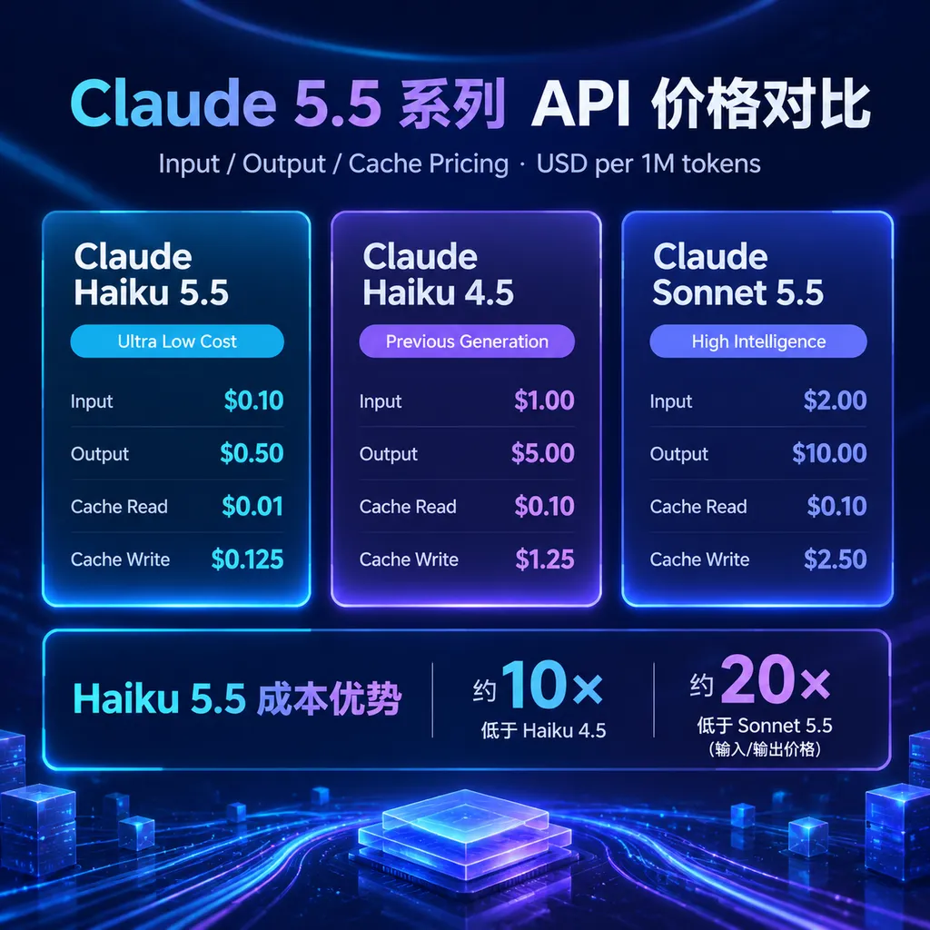 Comparison of input, output, and cache pricing for Claude Haiku 5.5, Haiku 4.5, and Sonnet 5.5